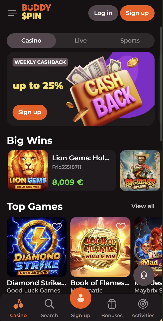 Casino BuddySpin op mobiel